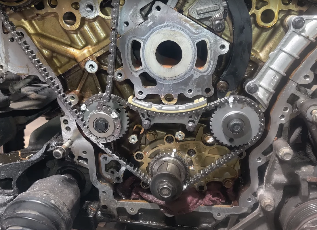 Precision timing chain repair on a modern engine